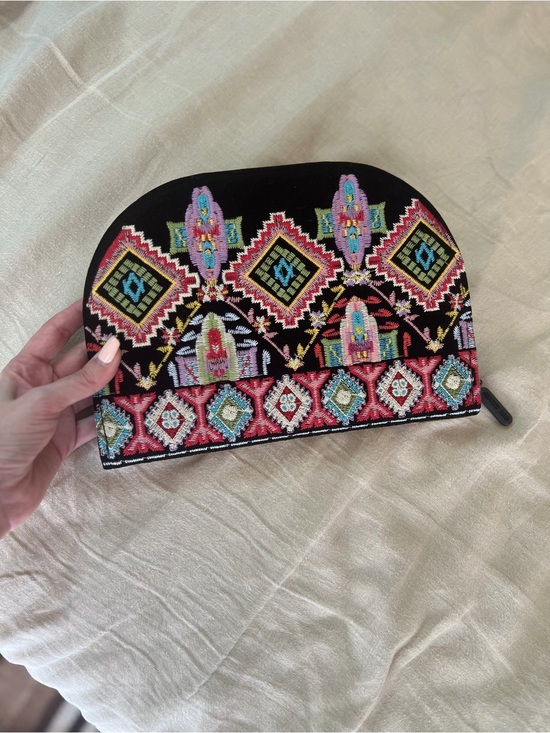 Johnny Was Handbags - NWT Johnny Was Black Embroidered Clutch Wallet with Pink, Teal & Yellow Accents